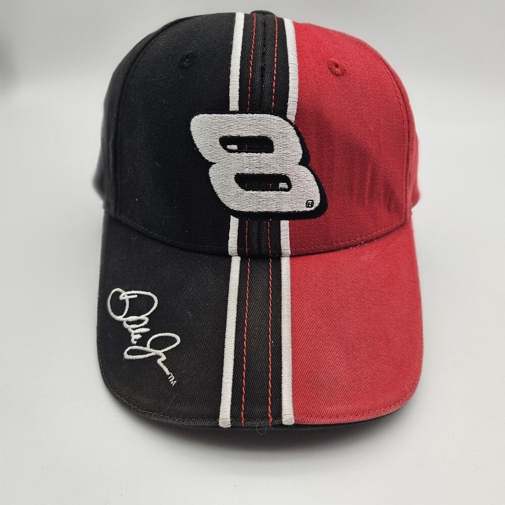 Dale Earnhardt Jr Hat Cap Strap Back Red Black NASCAR Racing Budweiser Mens